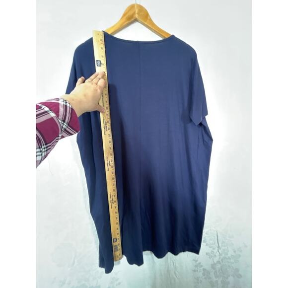 Eileen Fisher T Shirt Dress Small Navy Short Sleeve Casual Viscose Stretch Boxy - Picture 9 of 9